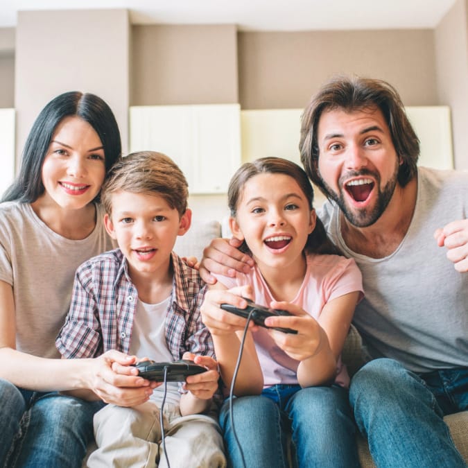 family playing retro video games