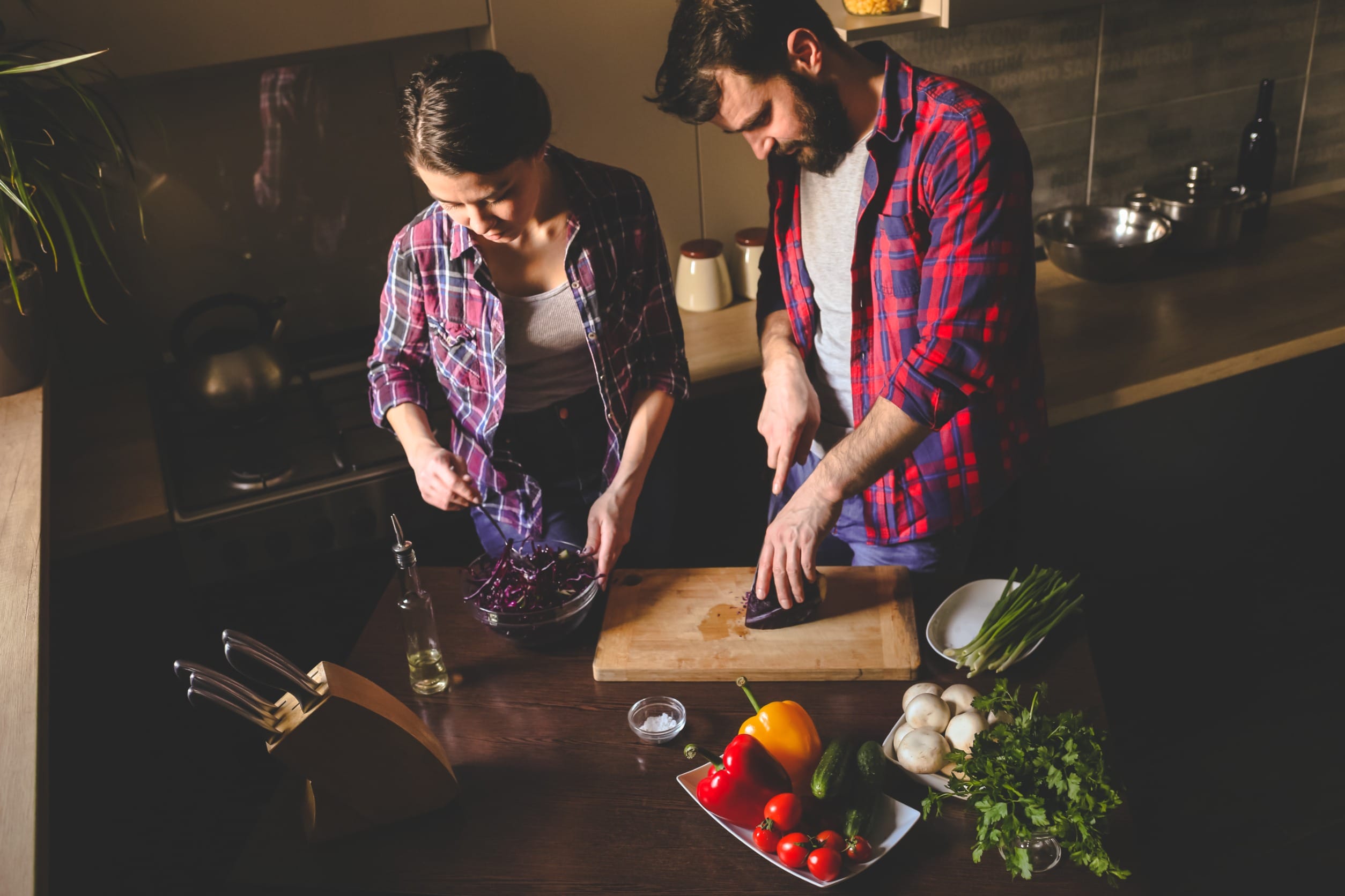 Rustic kitchen couple
