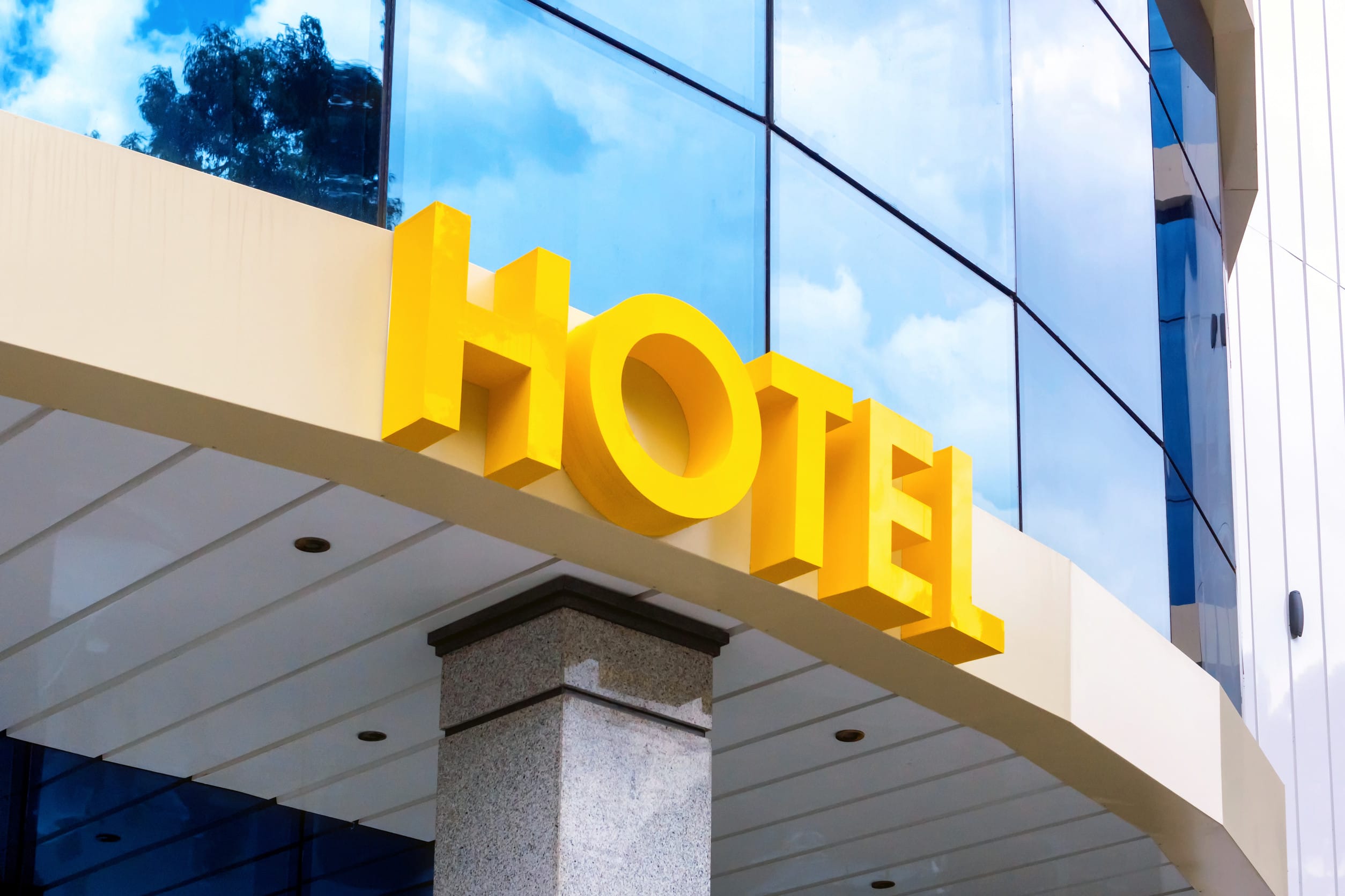 Hotel sign over entrance