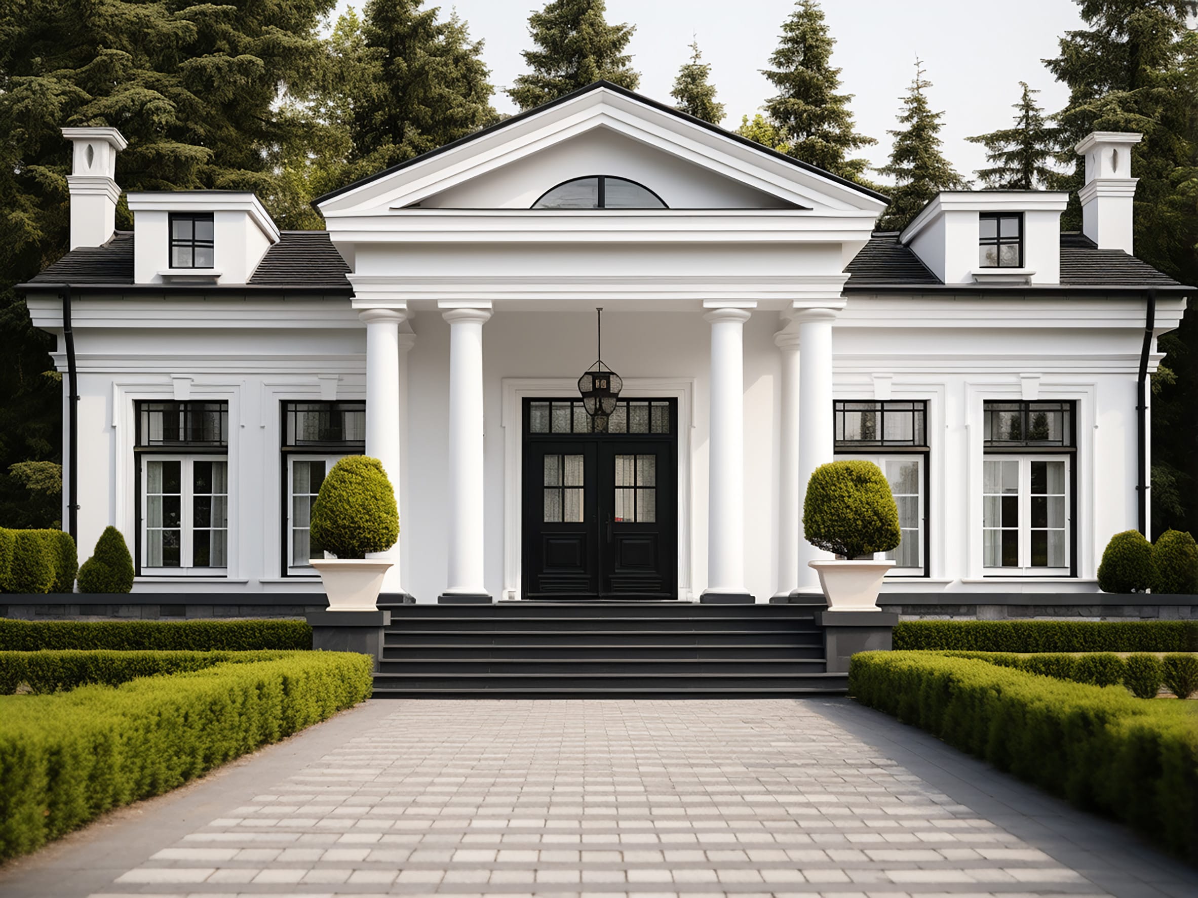 Luxury mansion with a beautiful landscaped garden. 3d render
