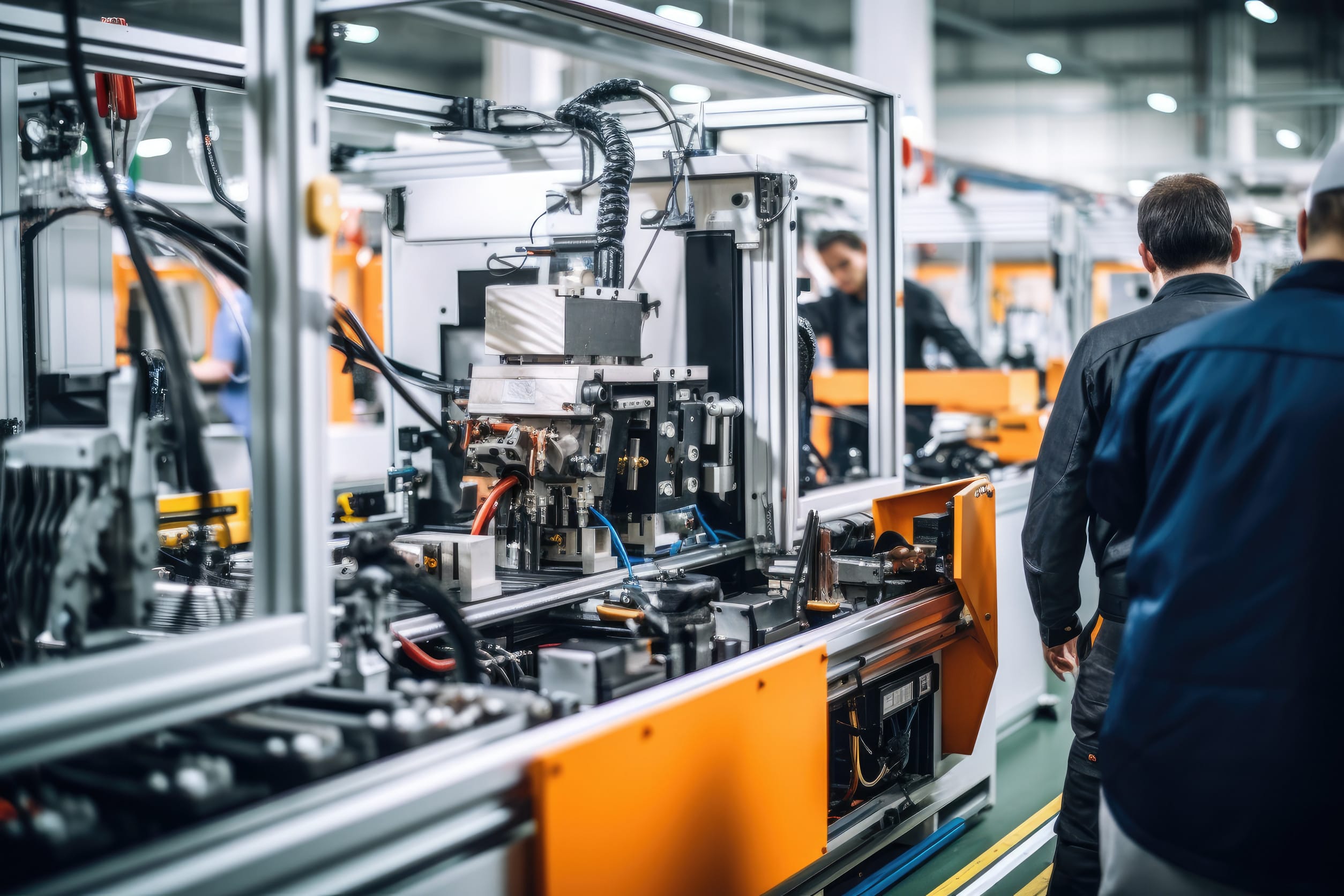 The photograph beautifully depicts the precision and focus of the operators as they control and monitor the machinery. The scene exudes a sense of productivity and efficiency, highlighting the essential role of machine operators in modern production processes.